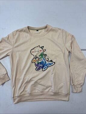 SHEIN Cream Crewneck Sweatshirt with Colorful Dinosaur Print